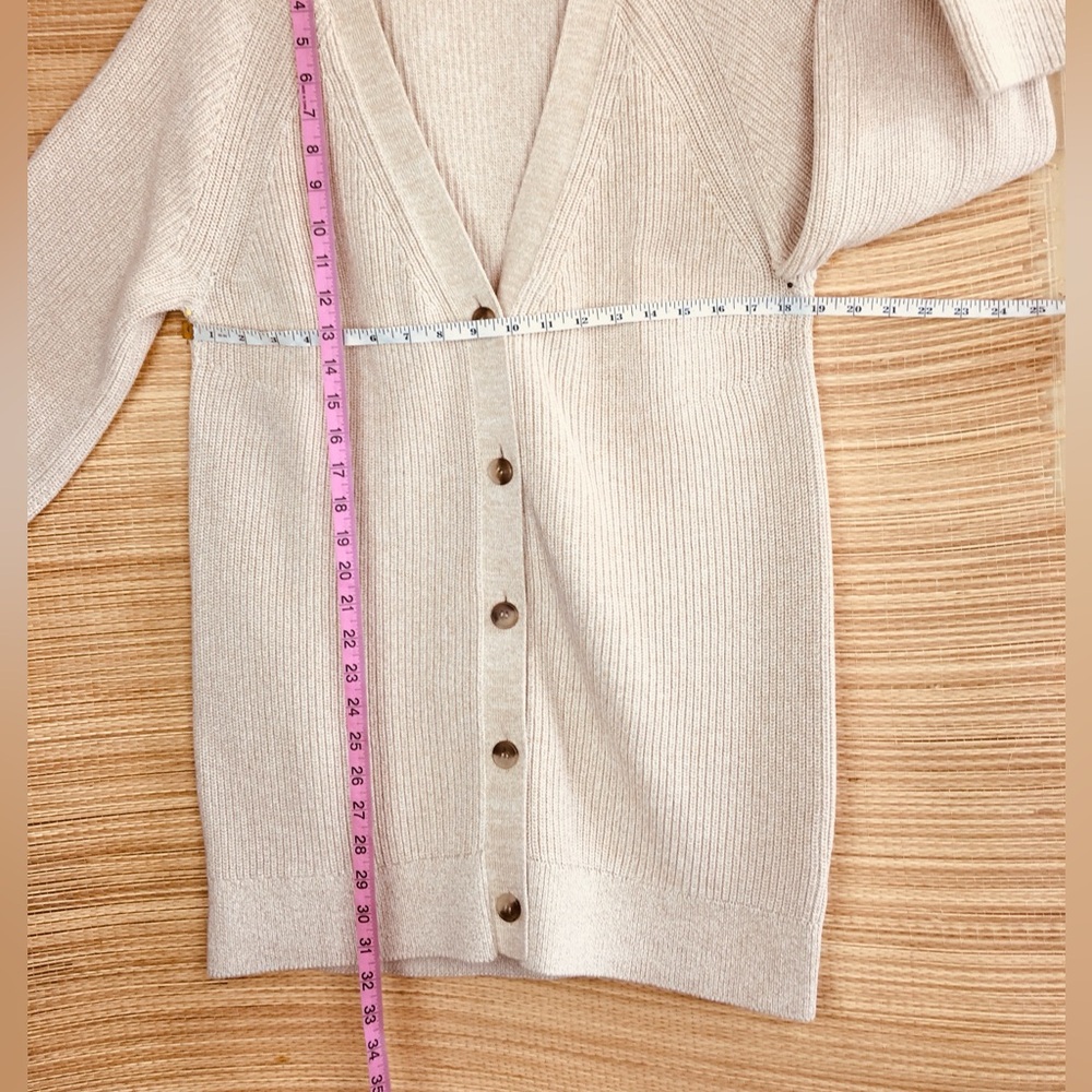 COS Longline V-Neck Cardigan Ribbed  Knit Cotton  In Cream Size S - Picture 13 of 13